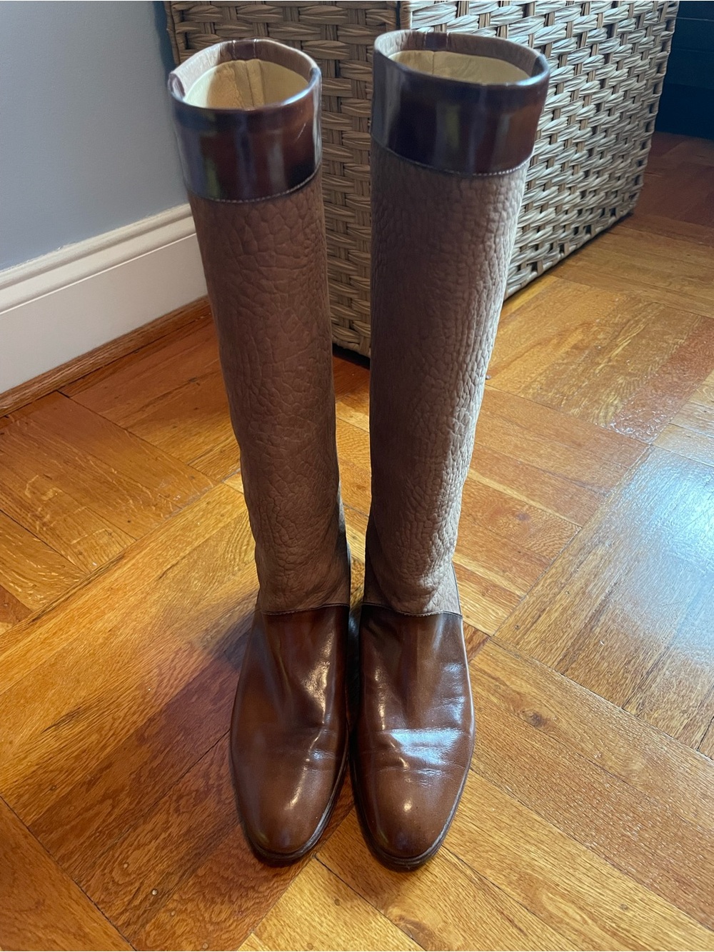 Pollini Two-Tone Brown Leather Boots Vintage 6 1/2